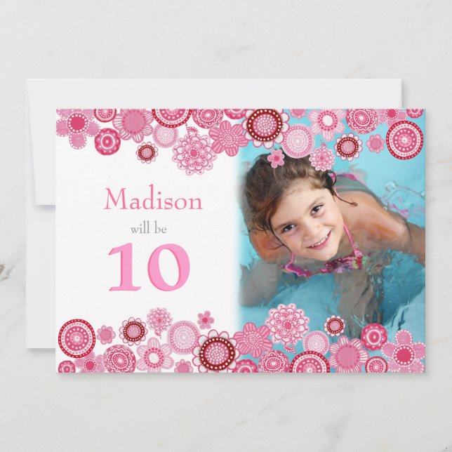 10e anniversaire Pink Party Invitation Carte photo (Devant)