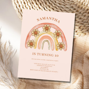 10e anniversaire Retro Boho Rainbow Invitation