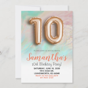 10e anniversaire Rose Gold Marble Invitation