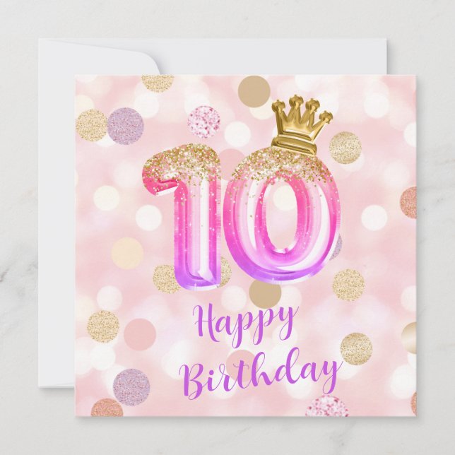 10e carte d'anniversaire rose violet or (Devant)