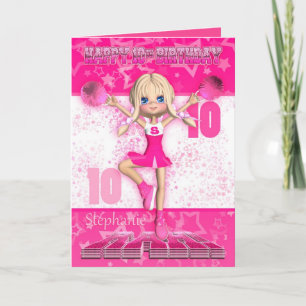 10ème pom-pom girl de carte d'anniversaire de