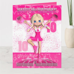 10ème pom-pom girl de rose de carte d'anniversaire