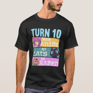 10th Anime Birthday Pajamas I Pet Cats T-Shirt