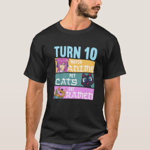 10th Anime Birthday Pajamas I Pet Cats T-Shirt