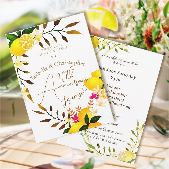  10th Anniversary Lemon Squeeze Wedding Invitation (10th Wedding Anniversary Invitation Card)