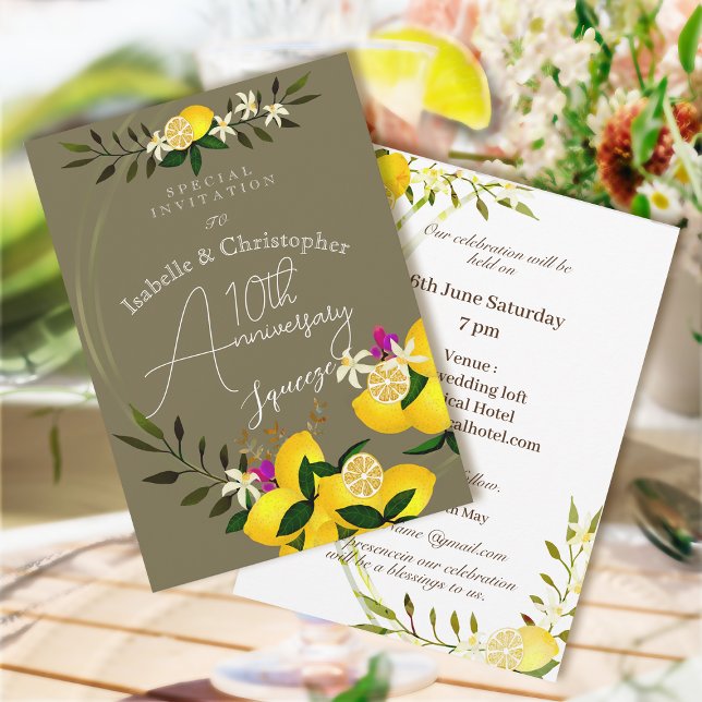 10th Anniversary Lemon Squeeze Wedding Invitation Einladung (10th Wedding Anniversary Invitation Card)