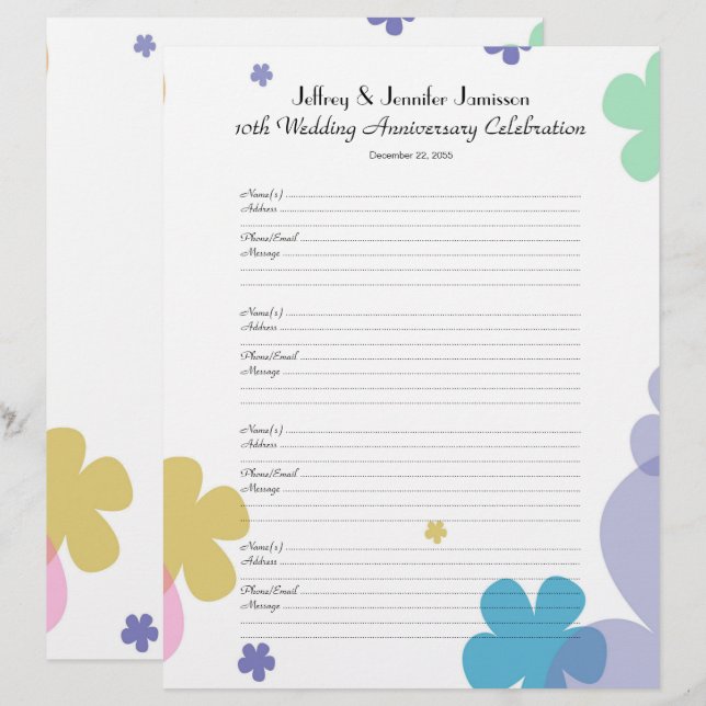 10th Anniversary Party Guest Book Sign-in Page (Vorne/Hinten)