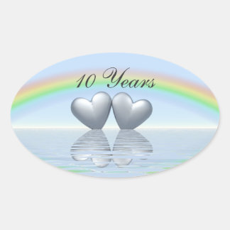 10th Anniversary Tin Hearts Ovaler Aufkleber