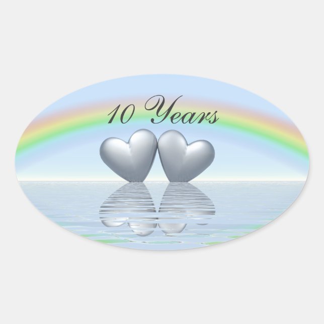 10th Anniversary Tin Hearts Ovaler Aufkleber (Vorderseite)