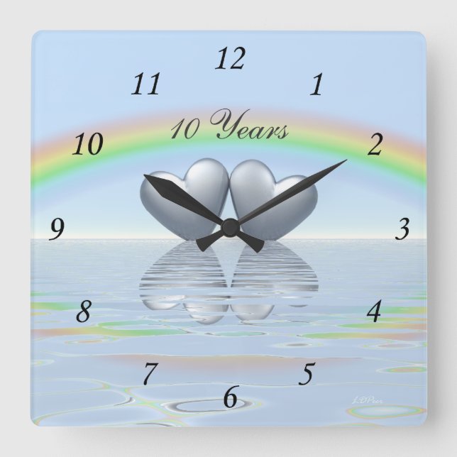 10th Anniversary Tin Hearts Quadratische Wanduhr (Vorderseite)