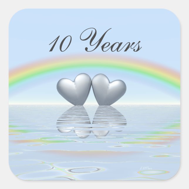 10th Anniversary Tin Hearts Quadratischer Aufkleber (Vorderseite)