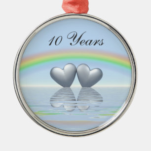 10th Anniversary Tin Hearts Silbernes Ornament