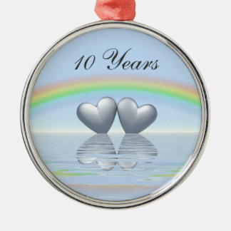 10th Anniversary Tin Hearts Silbernes Ornament