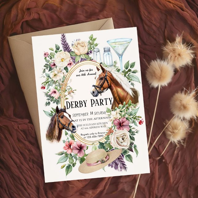 10th Annual Derby Party Invitation with Floral and (Créateur téléchargé)