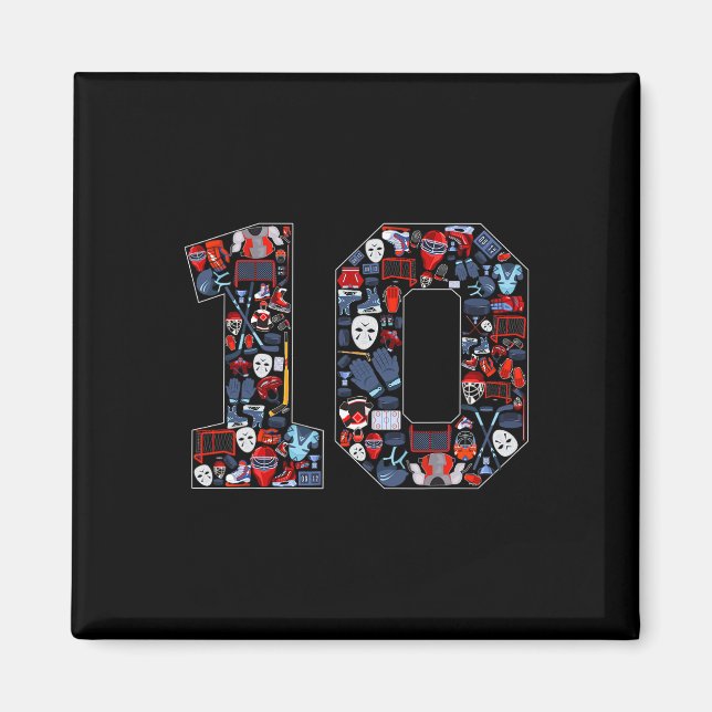 10th Birthday Ice Hockey Themed 10 Year Old Party  Magnet (Vorne)