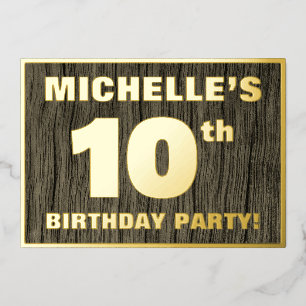 10th Birthday Party: Bold, Faux Wood Grain Pattern Folieneinladung