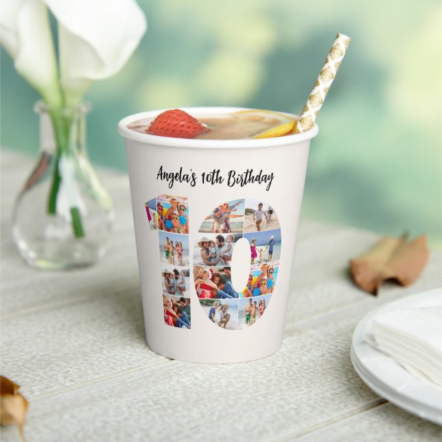 10th Birthday Photo Collage Number 10 Paper Cup Pappbecher (In Situ)