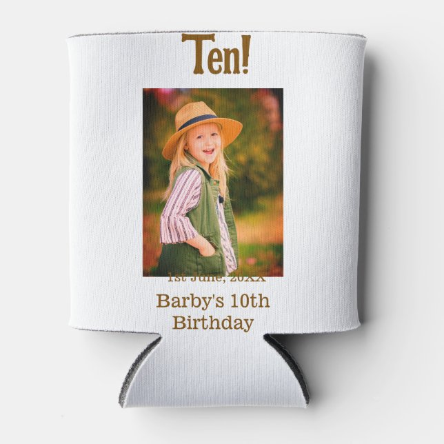 10th birthday photo name date simple brown beige b dosenkühler (Vorderseite)