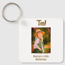 10th birthday photo name date simple brown beige b schlüsselanhänger