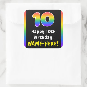 10th Birthday: Rainbow Spectrum # 10, Custom Name Quadratischer Aufkleber