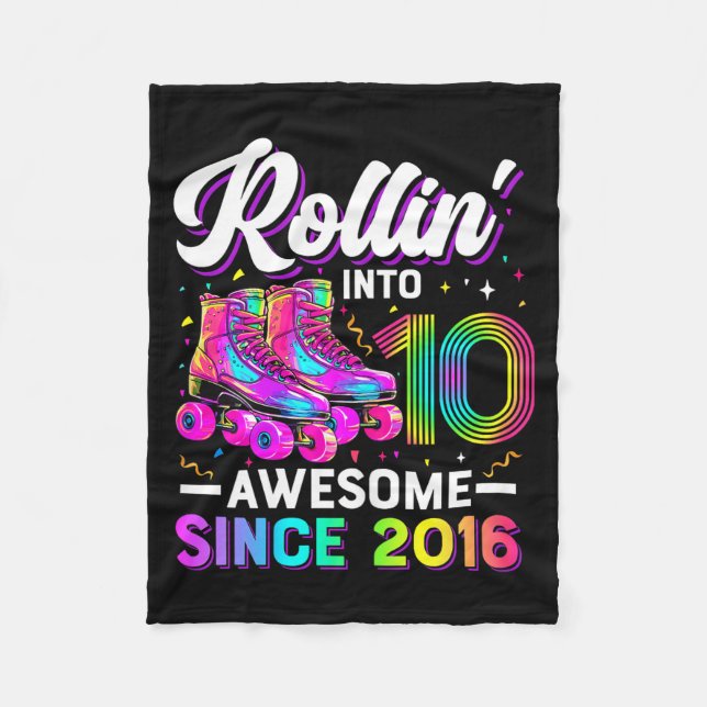 10th Birthday Shirt Girl 10 Year Old Roller Skate  Fleecedecke (Vorderseite)