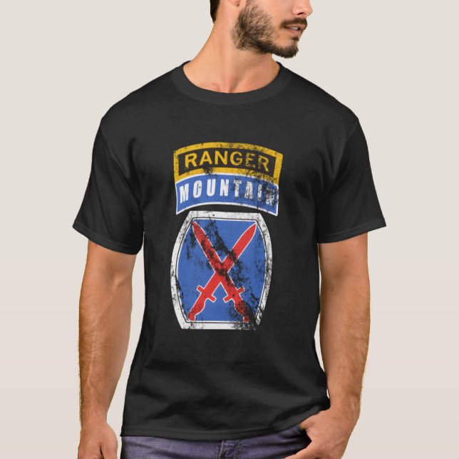 10th Mountain Mtn Division Patch mit Ranger Tab D T-Shirt (Vorderseite)