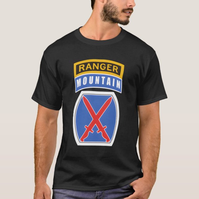 10th Mountain MTN Division Patch mit Ranger Tab T-Shirt (Vorderseite)