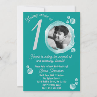 10th Ocean Teal Bubble Birthday Party Invitation Einladung
