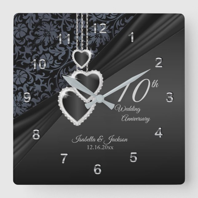 10th Onyx Wedding Anniversary Sake 2 Quadratische Wanduhr (Vorderseite)