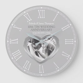 10th tin wedding anniversary custom photo heart große wanduhr