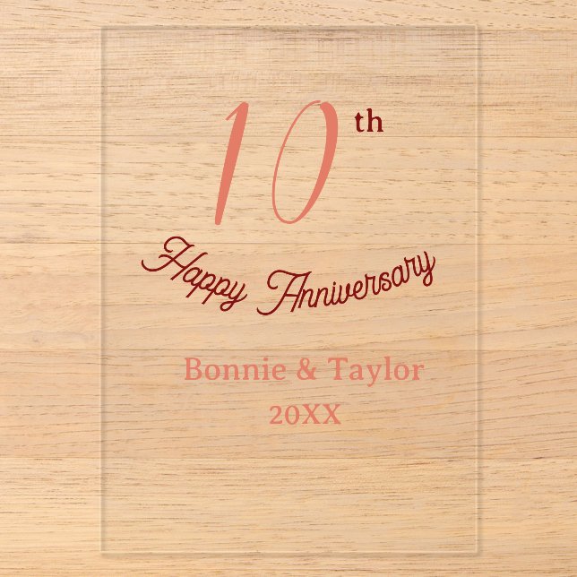 10th wedding anniversary peach pastel name retro b acryleinladungen (Vorderseite)