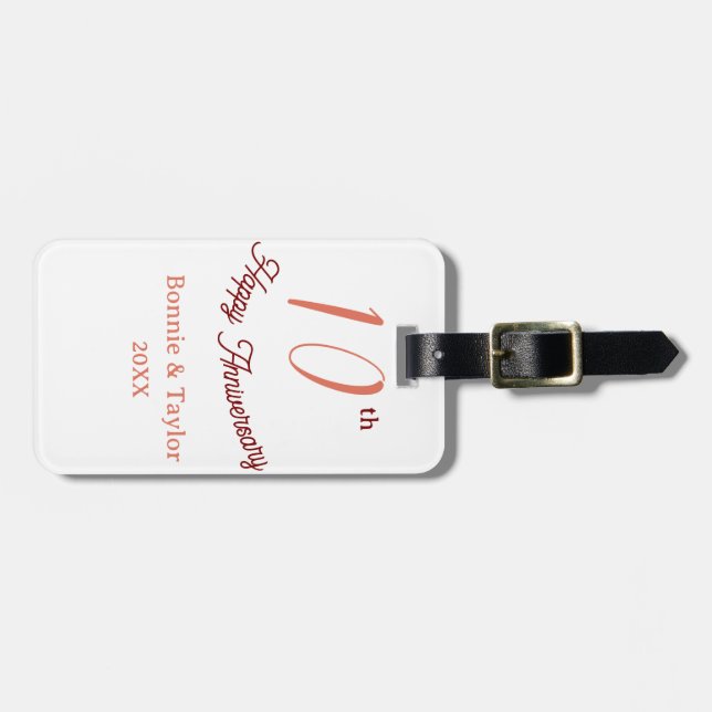 10th wedding anniversary peach pastel name retro b gepäckanhänger (Vorderseite horizontal)