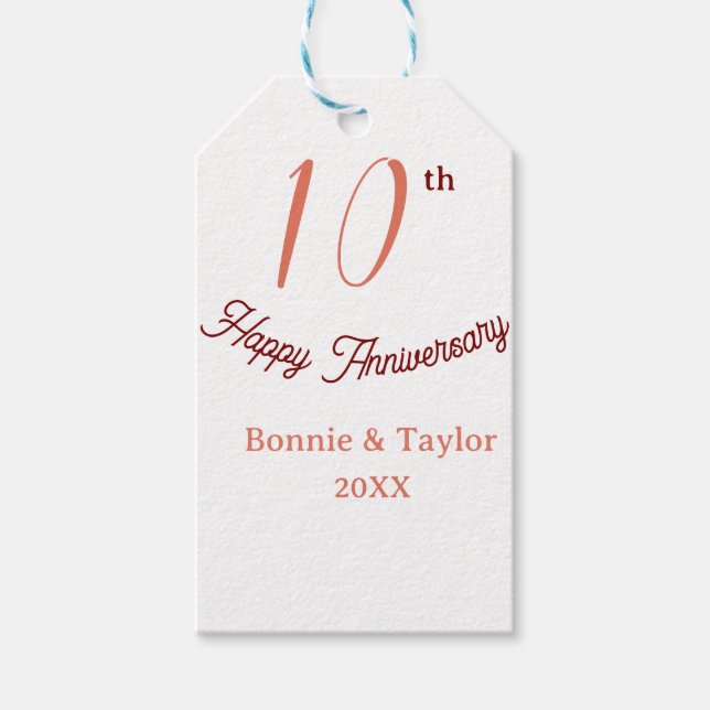 10th wedding anniversary peach pastel name retro b geschenkanhänger (Vorderseite)