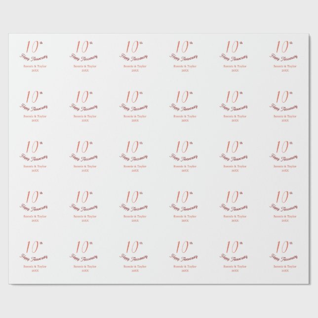 10th wedding anniversary peach pastel name retro b geschenkpapier (Flach)