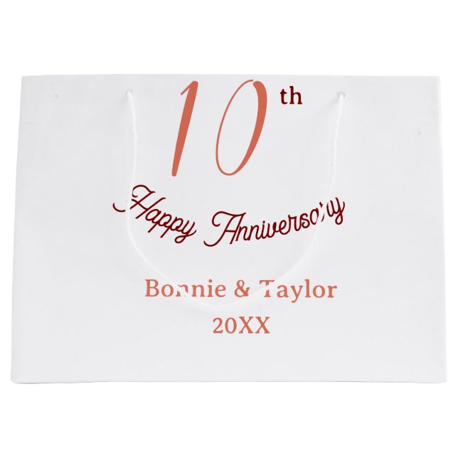 10th wedding anniversary peach pastel name retro b große geschenktüte (Vorderseite)