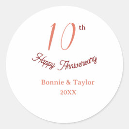 10th wedding anniversary peach pastel name retro b runder aufkleber