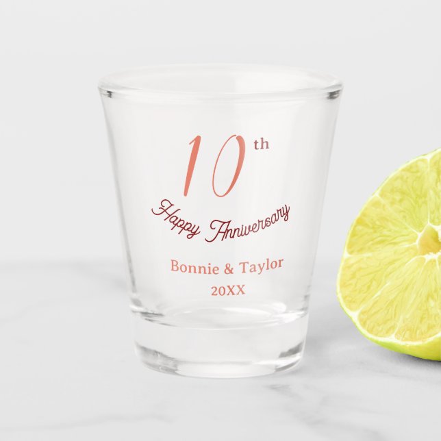 10th wedding anniversary peach pastel name retro b schnapsglas (Vorderseite)