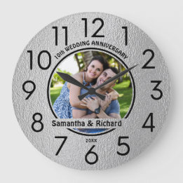 10th Wedding Tin Jubiläum Couple Name Foto Große Wanduhr