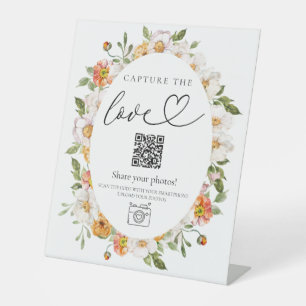 10x12 Foto signieren Blumenhochzeit QR-Code Sockelschild