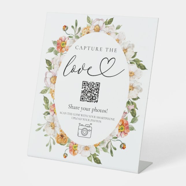 10x12 Foto signieren Blumenhochzeit QR-Code Sockelschild (Vorderseite)