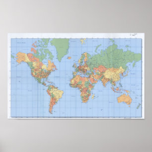 10x16 World Maps, Poster de la carte imprimée