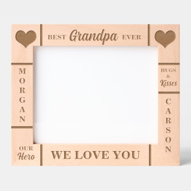 10x8 BEST Opa je Großkinder Namen Geätzte Rahmen (Vorderseite)