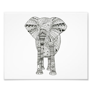 10x8 Hand Illustrierter Künstlerischer Elefant Pen Fotodruck