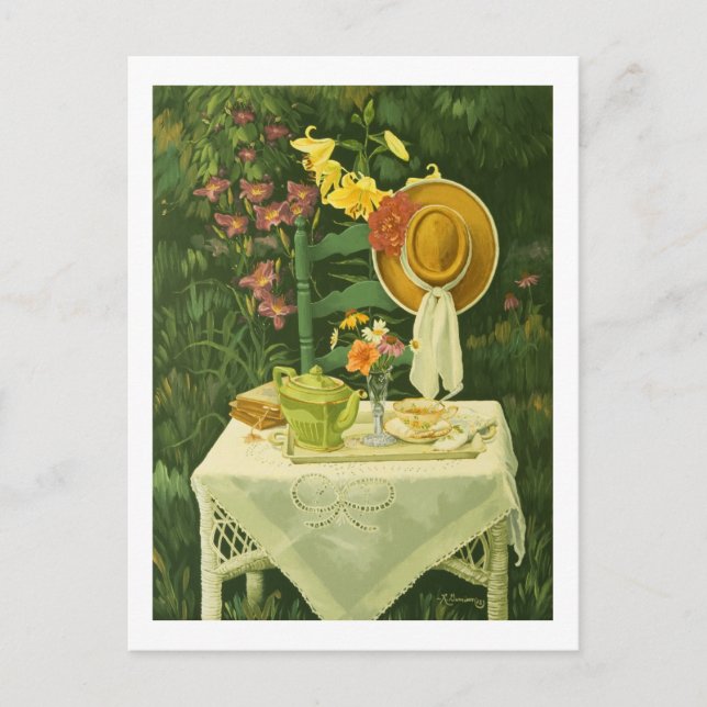 1144 Tea Time in Garden Postkarte (Vorderseite)