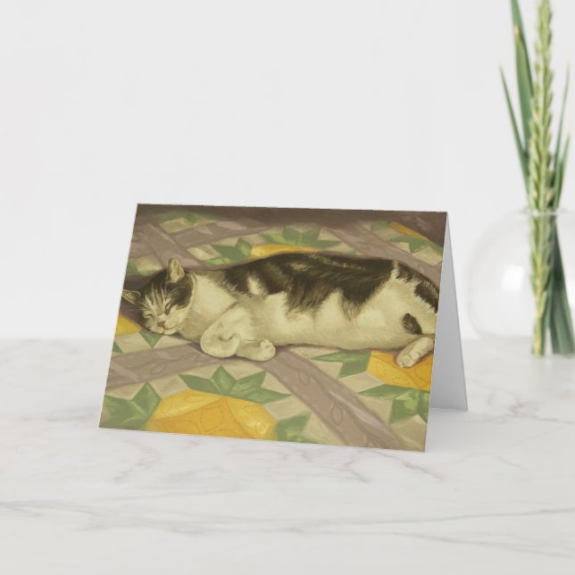 1149 Katze auf Quilt Birthday Card Karte (Vorderseite)
