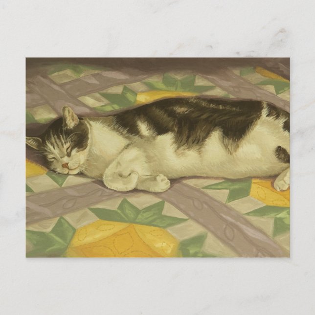 1149 Katze auf Quilt Postkarte (Vorderseite)