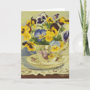 1187 Pansies en Teacup Carte d'anniversaire