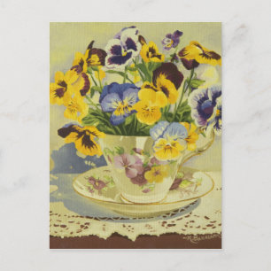 1187 Stiefmütterchen im Teetassen Postkartenbild Postkarte