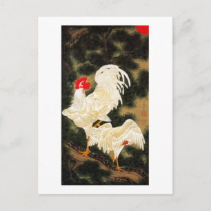 11. 老 松 白 図, 若 Pinienbäume & Weiße Hühner, Jakuchū Postkarte