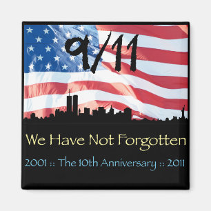 11.09. 10. Jubiläum WTC und Flaggen Magnet